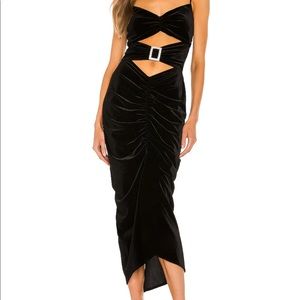 Ronny Kobo Black Velvet Midi Dress w/ Belt